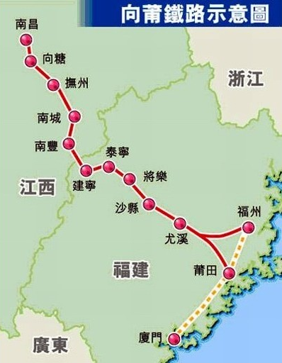 向莆鐵路路線圖